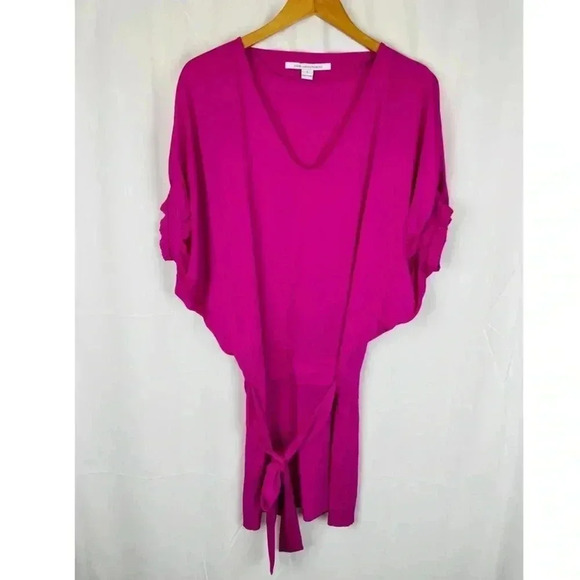 Diane von Furstenberg NWT Edna Pink Puff Sleeve Tie Waist Silk Dress Size 2 - Picture 1 of 16